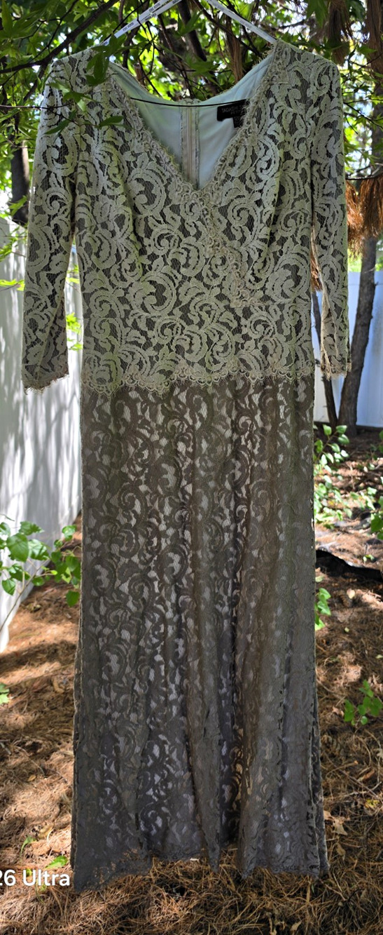 Tadashi Shoji 12P Lace Gown V-Neck Long Sl Mother of Bride 2 colors Taupe Biege
